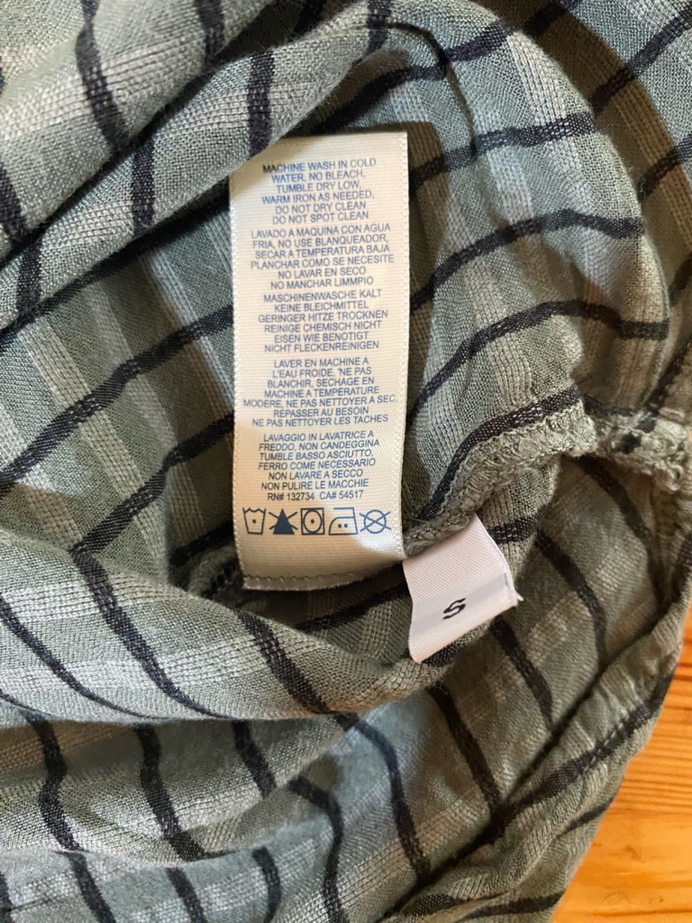 Cloth & Stone Puff-Sleeve Linen Blend Buttondown Gingham Top Dark Green Size S - Picture 11 of 11